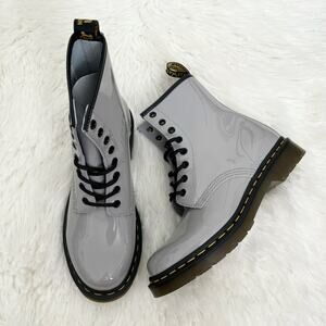 doc martens - NEW 1460 patent leather lamper lace up boots moto zinc grey